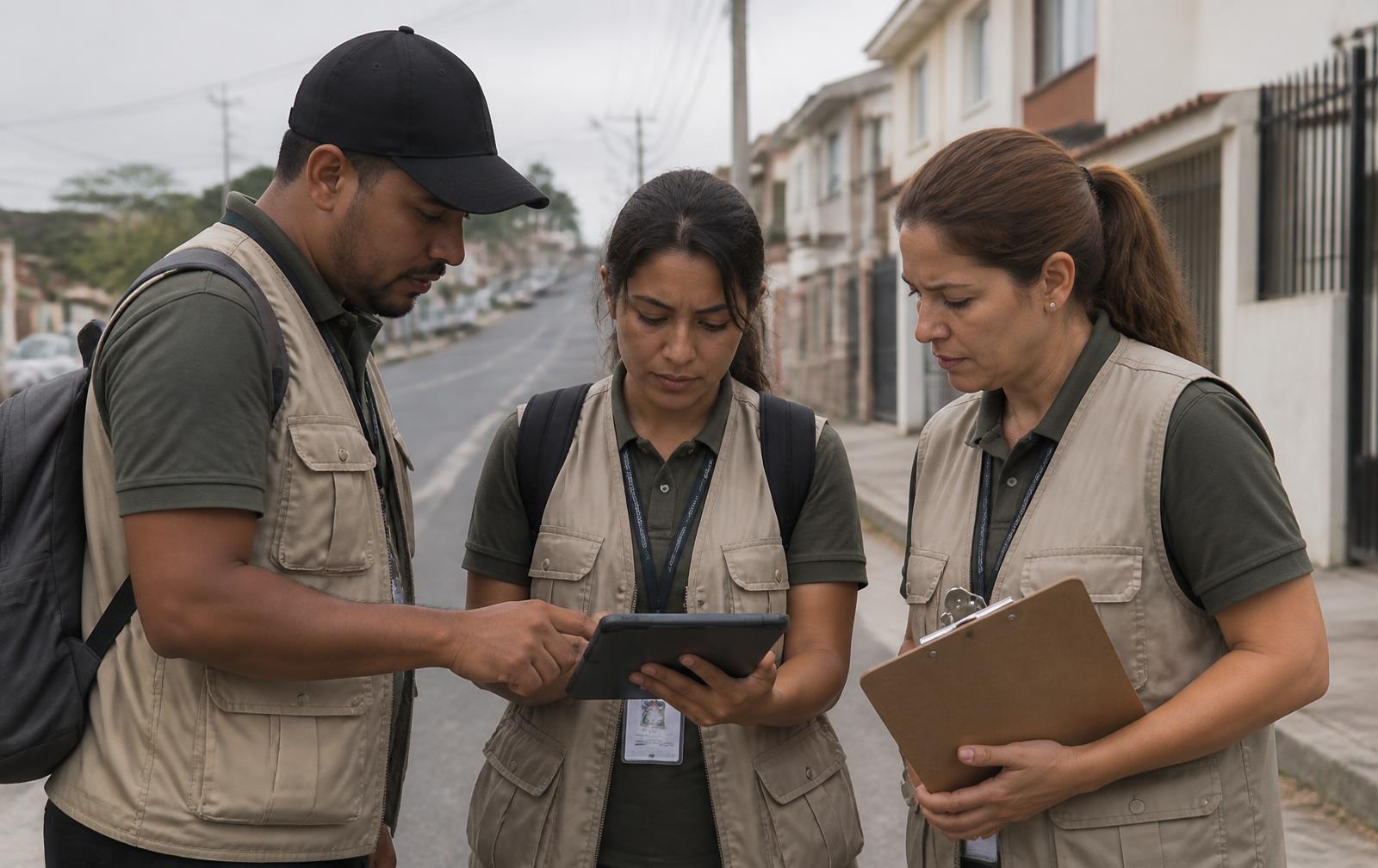 Equipe de campo do DatViaPE conferindo a rota do dia em um tablet
